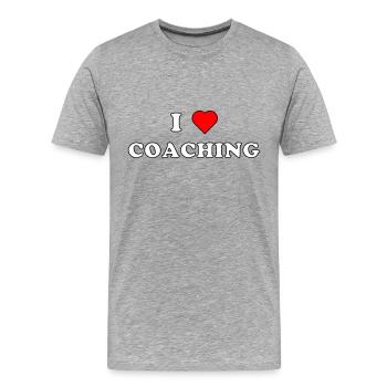 I LOVE COACHING (weiß/schwarze Umrandung) - Männer Premium Bio T-Shirt - Grau meliert - Vorne - Damien (186cm)