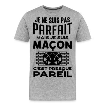 Je ne suis pas parfait mais je suis maçon 1 - T-shirt bio Premium Homme - gris chiné - Devant - Damien (186cm)