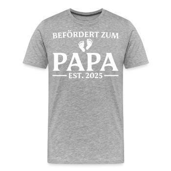 Schwangerschaftsankündigung 2025 Werdender Papa - Männer Premium Bio T-Shirt - Grau meliert - Vorne - Damien (186cm)