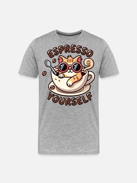 Espresso Katze - Männer Premium Bio T-Shirt - Grau meliert