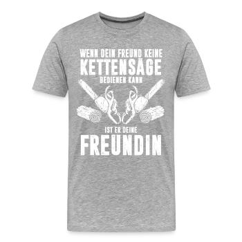 KETTENSÄGE / HOLZ / WALD - Männer Premium Bio T-Shirt - Grau meliert - Vorne - Damien (186cm)