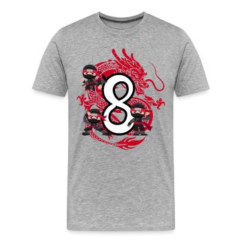 8th Birthday Boy 8 Years Ninja Dragon Costume - Men's Premium Organic T-Shirt - heather grey - Front - Damien (186cm)