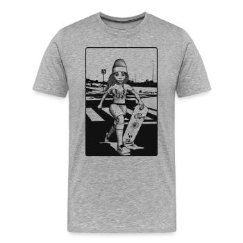 Teen Girl mit Skateboard | Schmetterling auf Shirt - Männer Premium Bio T-Shirt - Grau meliert - Vorne - Damien (186cm)