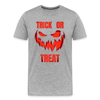 trick or treat - Gruseliger Kürbis - Halloween - Männer Premium Bio T-Shirt - Grau meliert - Vorne - Damien (186cm)