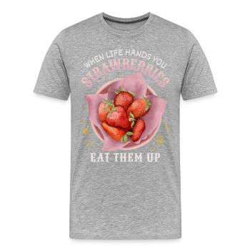 Erdbeeren lustiger Spruch mit Erdbeer Illustration - Männer Premium Bio T-Shirt - Grau meliert - Vorne - Damien (186cm)