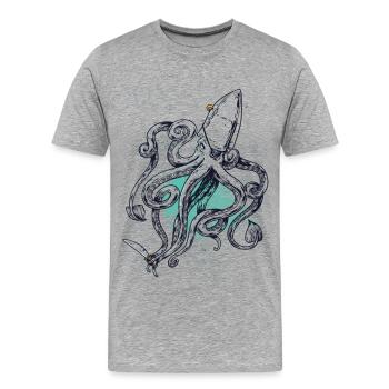 Piraten-Krake - Männer Premium Bio T-Shirt - Grau meliert - Vorne - Damien (186cm)