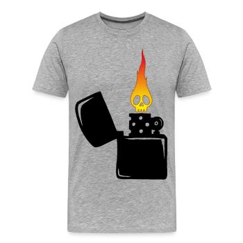 Flammenschädel und schwarzes Feuerzeug - Männer Premium Bio T-Shirt - Grau meliert - Vorne - Damien (186cm)