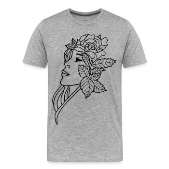 Die Dame und die Rose (schwarz) - Männer Premium Bio T-Shirt - Grau meliert - Vorne - Damien (186cm)