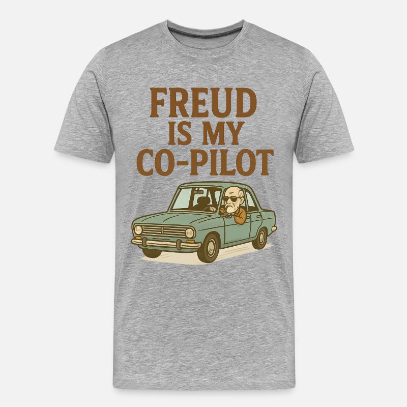 Freud ist mein Co-Pilot - Männer Premium Bio T-Shirt - Grau meliert