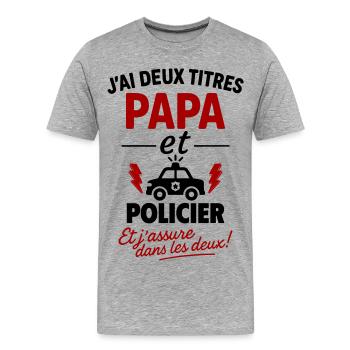 Papa et Policier idée cadeau Noël fête des pères - T-shirt bio Premium Homme - gris chiné - Devant - Damien (186cm)