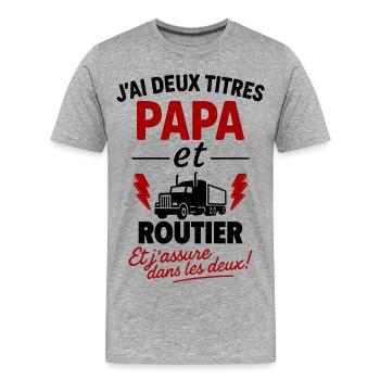 Papa et Chauffeur poids lourd routier idée cadeau - T-shirt bio Premium Homme - gris chiné - Devant - Damien (186cm)