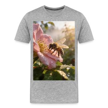 Morning bee on rose blossom - Men's Premium Organic T-Shirt - heather grey - Front - Damien (186cm)