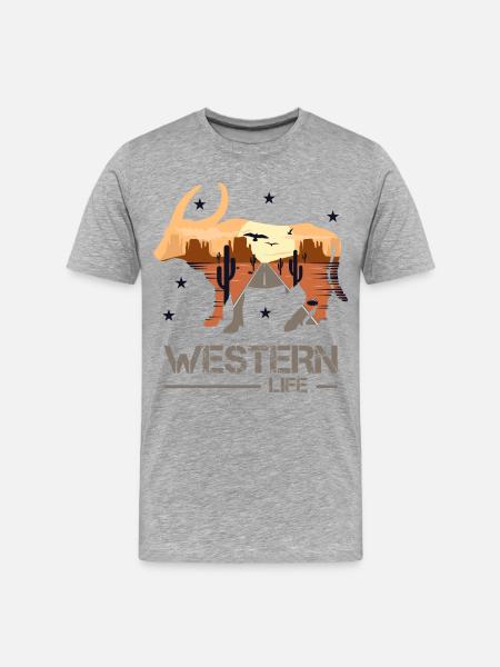 Western - Männer Premium Bio T-Shirt - Grau meliert