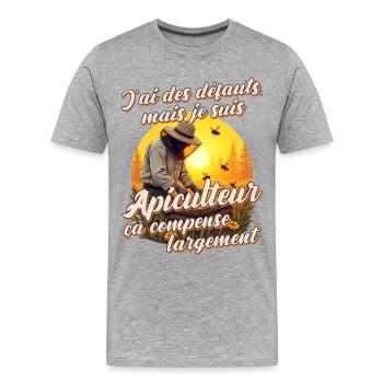 Apiculteur cadeau humoristique apiculture abeilles - T-shirt bio Premium Homme - gris chiné - Devant - Damien (186cm)