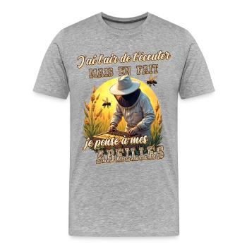 Apiculteur cadeau humoristique apiculture abeilles - T-shirt bio Premium Homme - gris chiné - Devant - Damien (186cm)