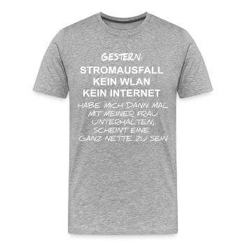 Stromausfall Frau Nerd Computer Gamer Geschenk - Männer Premium Bio T-Shirt - Grau meliert - Vorne - Damien (186cm)