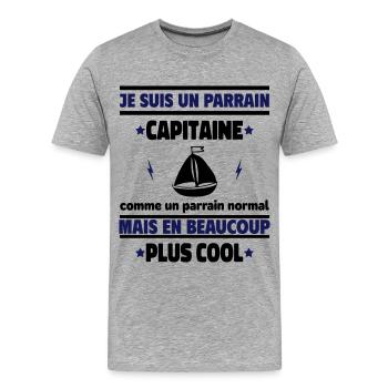 Je suis un parrain capitaine plus cool - T-shirt bio Premium Homme - gris chiné - Devant - Damien (186cm)