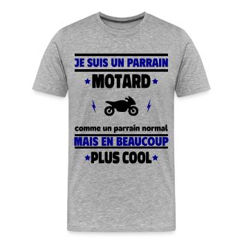 Je suis un parrain motard plus cool - T-shirt bio Premium Homme - gris chiné - Devant - Damien (186cm)
