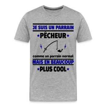 Je suis un parrain pêcheur plus cool - T-shirt bio Premium Homme - gris chiné - Devant - Damien (186cm)