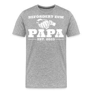 Werdender Papa 2025 Schwangerschaftsverkündung - Männer Premium Bio T-Shirt - Grau meliert - Vorne - Damien (186cm)