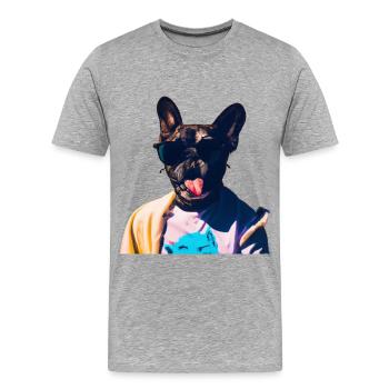 Drôle de chien avec la langue tendue - T-shirt bio Premium Homme - gris chiné - Devant - Damien (186cm)
