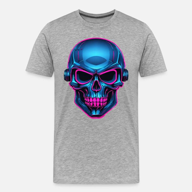Neon Skull mit Kopfhörer - Männer Premium Bio T-Shirt - Grau meliert