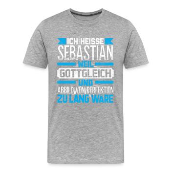 SEBASTIAN - Gottgleich - Männer Premium Bio T-Shirt - Grau meliert - Vorne - Damien (186cm)