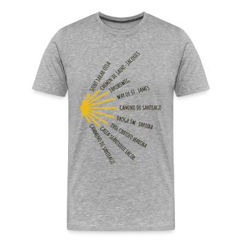 Jakobsweg kennt viele Sprachen - Camino - Pilgern - Männer Premium Bio T-Shirt - Grau meliert - Vorne - Damien (186cm)
