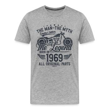 1969 Vintage homme mythe légende moto - T-shirt bio Premium Homme - gris chiné - Devant - Damien (186cm)