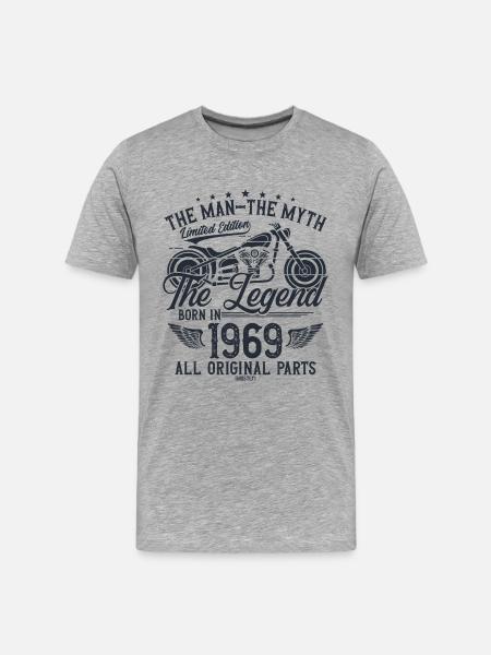 1969 Vintage Man Mythe Legend motorfiets - Mannen premium biologisch T-shirt - grijs gemêleerd