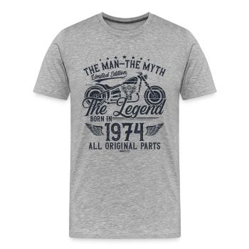 1974 Vintage homme mythe légende moto - T-shirt bio Premium Homme - gris chiné - Devant - Damien (186cm)