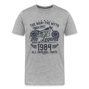 1984 Vintage Man Myth Legend Moto - T-shirt bio Premium Homme - gris chiné - Devant - Damien (186cm)