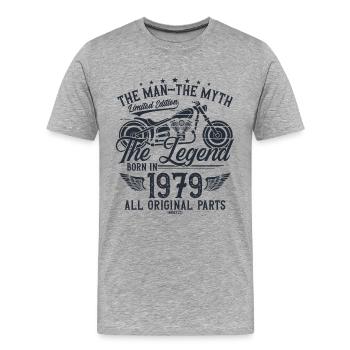 1979 Vintage homme mythe légende moto - T-shirt bio Premium Homme - gris chiné - Devant - Damien (186cm)