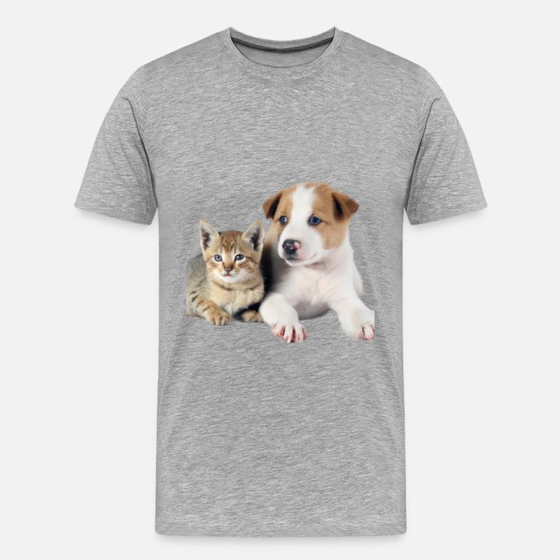 Chiot et chaton mignons - T-shirt bio Premium Homme - gris chiné