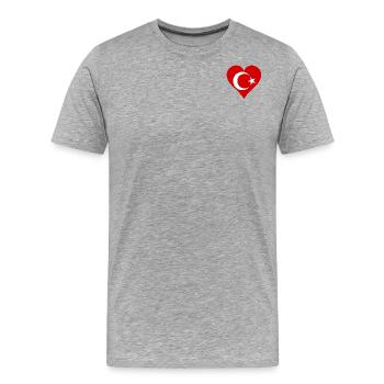 Türkische Flagge als Herz - Männer Premium Bio T-Shirt - Grau meliert - Vorne - Damien (186cm)