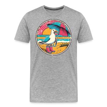 Bunte Pop Art Möwe Gummistiefel und Regenschirm - Männer Premium Bio T-Shirt - Grau meliert - Vorne - Damien (186cm)