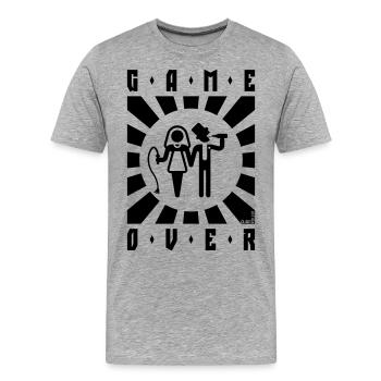 Game Over (Peitsche / Bier / JGA / Strahlen / B) - Männer Premium Bio T-Shirt - Grau meliert - Vorne - Damien (186cm)