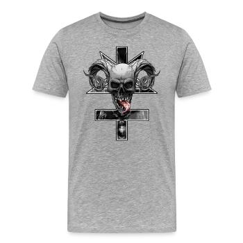 Croix inversée avec pentagramme et crâne - T-shirt bio Premium Homme - gris chiné - Devant - Damien (186cm)