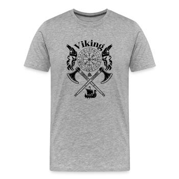 VIKING-Viking SYMBOLES-RUNES VIKINGS - T-shirt bio Premium Homme - gris chiné - Devant - Damien (186cm)