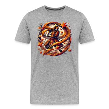 Yukiko Samurai: Strength in Autumn Winds - Männer Premium Bio T-Shirt - Grau meliert - Vorne - Damien (186cm)