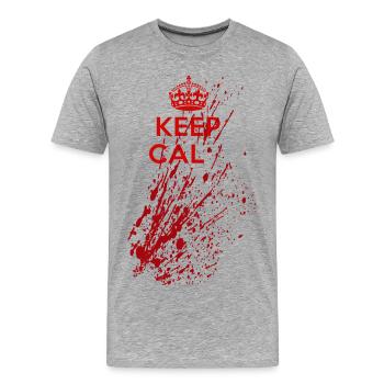 Keep Calm Splatter - Dicton d’horreur sanglant - T-shirt bio Premium Homme - gris chiné - Devant - Damien (186cm)