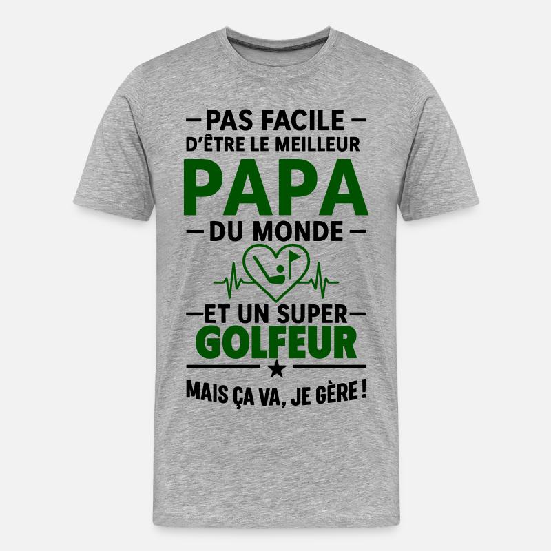 Herz + Golf – Super Papa Golfer - Männer Premium Bio T-Shirt - Grau meliert