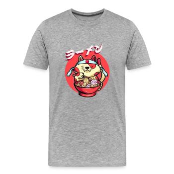 Funny Cat Eats Ramen Cute Japanese - Men's Premium Organic T-Shirt - heather grey - Front - Damien (186cm)