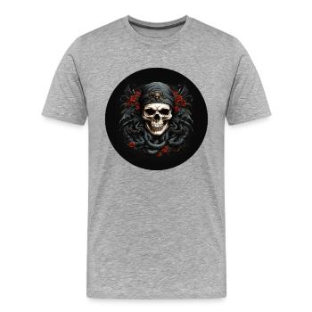 Dekorativer Schädel mit Schlangen - Männer Premium Bio T-Shirt - Grau meliert - Vorne - Damien (186cm)