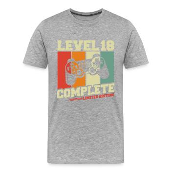 18 Geburtstag Geschenk - Level 18 Complete - Männer Premium Bio T-Shirt - Grau meliert - Vorne - Damien (186cm)