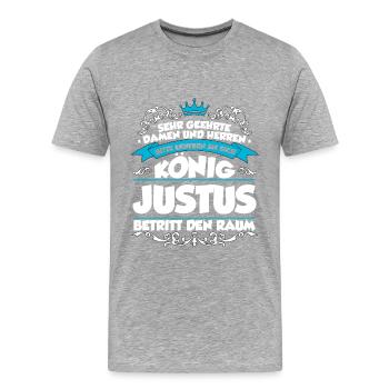 Justus Name Design - Männer Premium Bio T-Shirt - Grau meliert - Vorne - Damien (186cm)