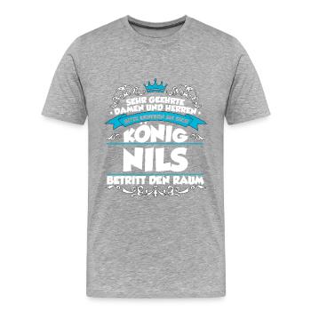 Nils Name Design - Männer Premium Bio T-Shirt - Grau meliert - Vorne - Damien (186cm)