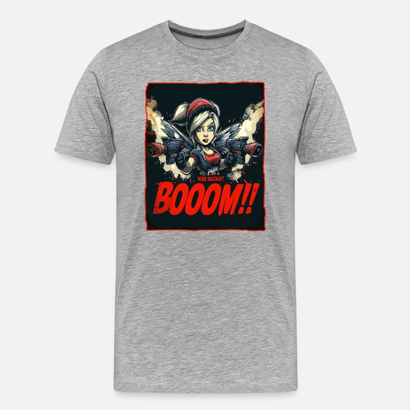 Engel Anime Mädchen, Krieg ist Mist - Männer Premium Bio T-Shirt - Grau meliert