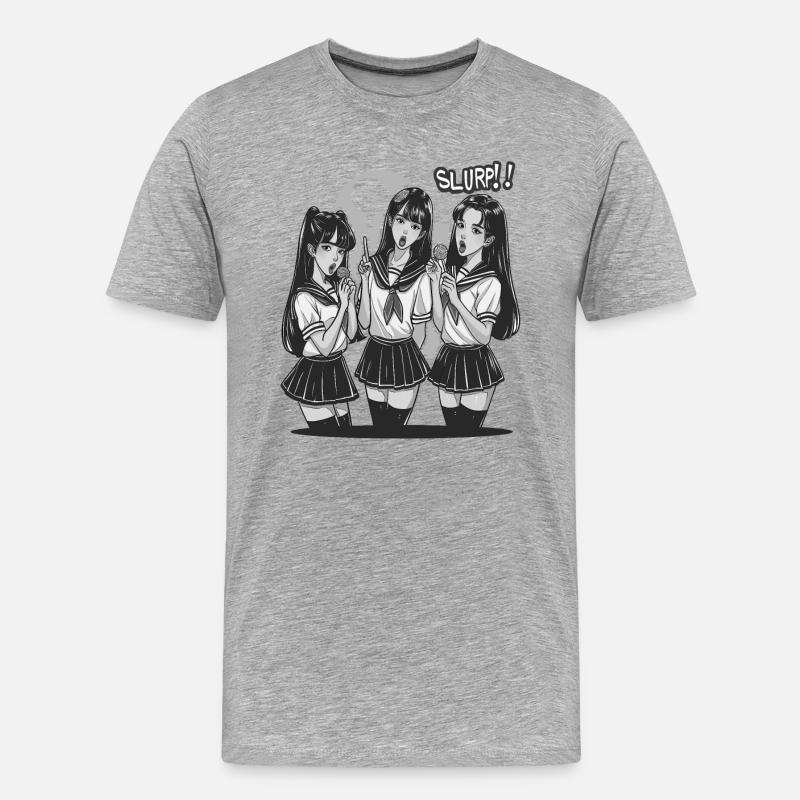 Anime Mädchen Design - Männer Premium Bio T-Shirt - Grau meliert