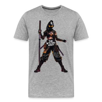 Bitcoin Bazooka - L’Armée Bitcoin - Samurai 03 - T-shirt bio Premium Homme - gris chiné - Devant - Damien (186cm)